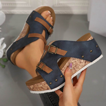 Foreign Trade plus size Thick Bottom Wedge Slippers 2025 Summer New Buckle with Bubble Bottom Beach Open Toe Women's Shoes - Price Value Store