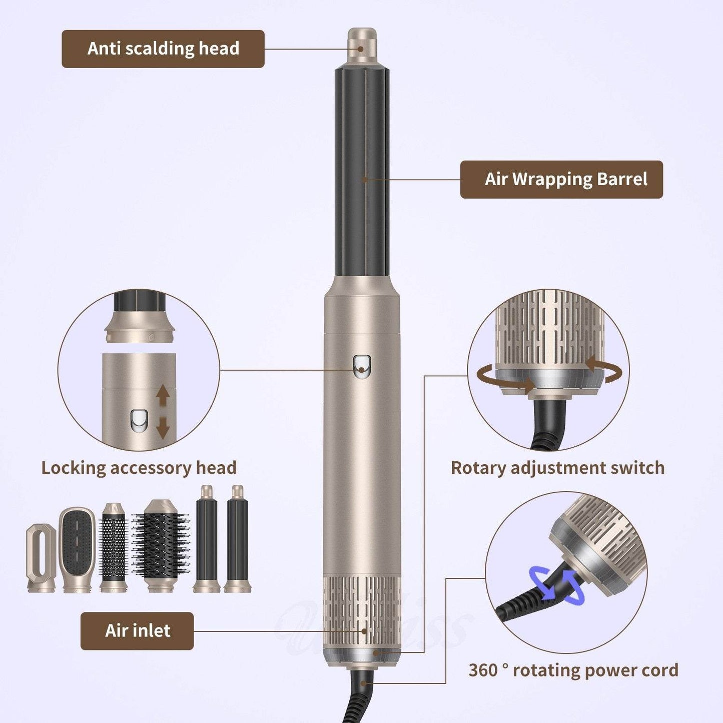 six-in-one noise reduction hair dryer, wind drum, curling iron, all-in-one hair dryer, comb straight hair - Price Value Store