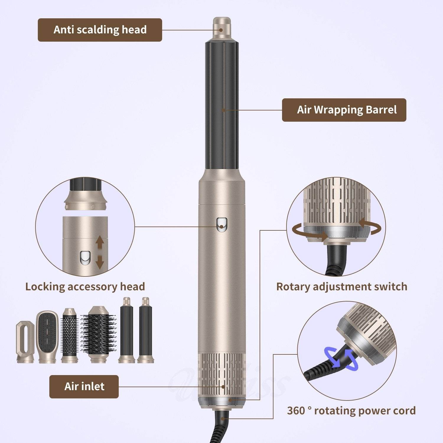 six-in-one noise reduction hair dryer, wind drum, curling iron, all-in-one hair dryer, comb straight hair - Price Value Store