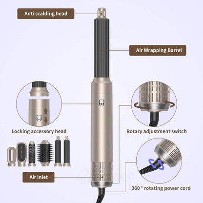 six-in-one noise reduction hair dryer, wind drum, curling iron, all-in-one hair dryer, comb straight hair - Price Value Store