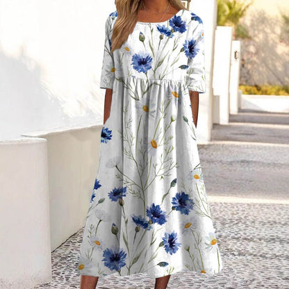 Women's Casual Short Sleeve Printed A-Line Dress with Pocket - Price Value Store