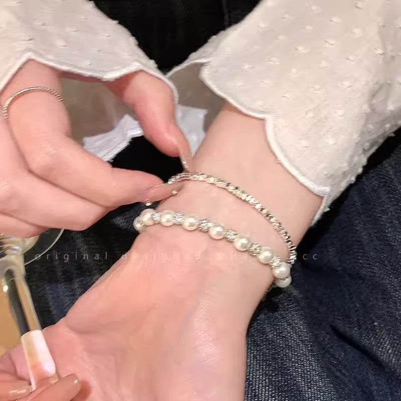 Elegant Pearl and Crushed Silver Beaded Bracelet - Price Value Store