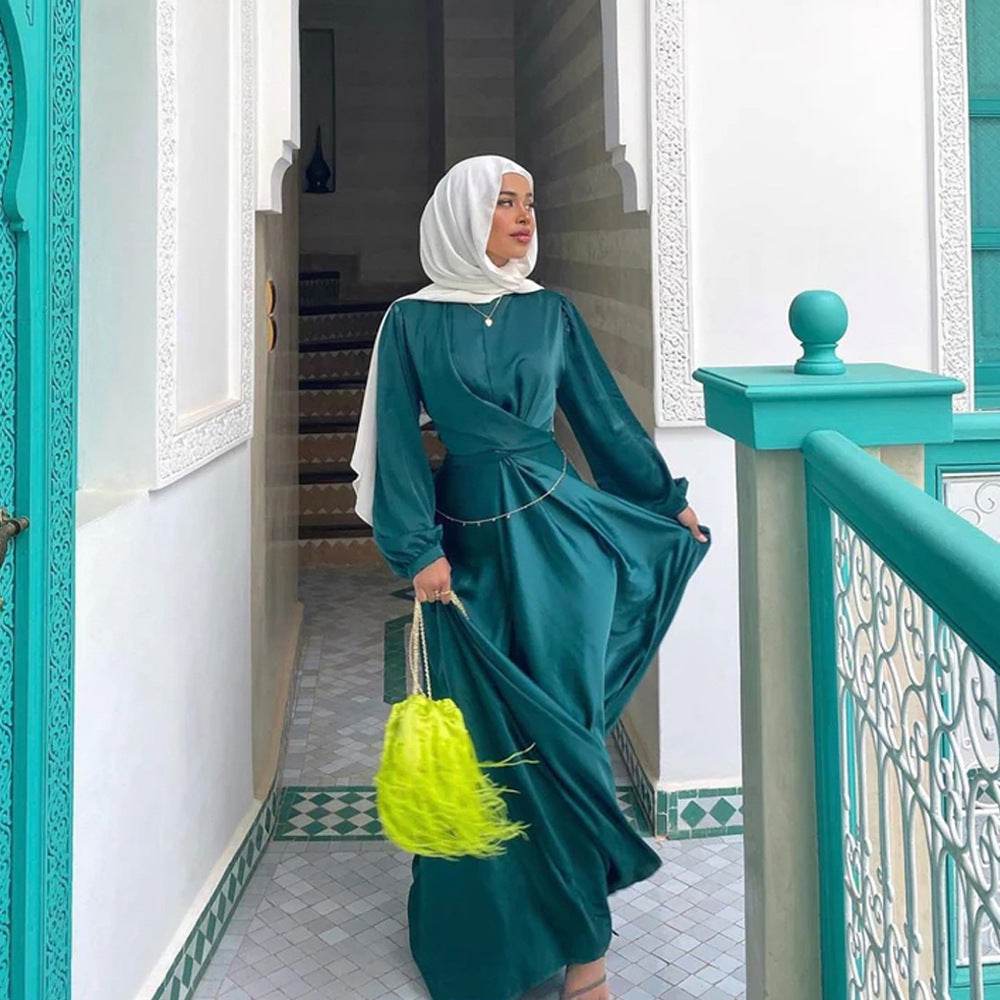Solid-color long robe and ankle-length dress - Price Value Store
