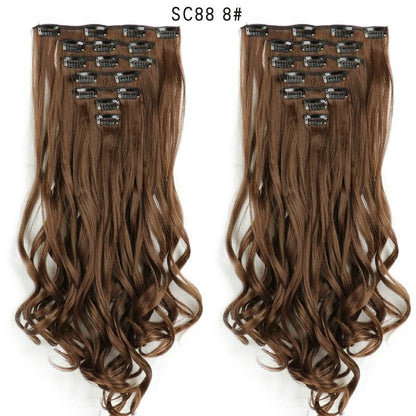 Seven Piece Wig Piece 16 Card Women Chemical Fibre High Temperature Silk Wig Long Curly Hair - Price Value Store