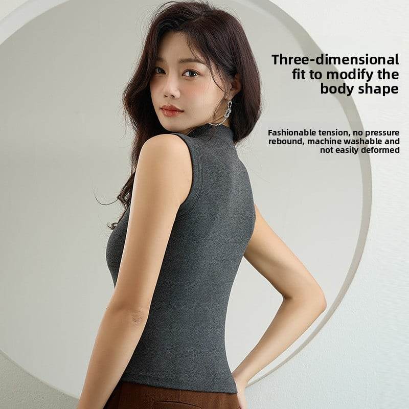 Sleeveless semi-high-neck fleece thermal vest - Price Value Store