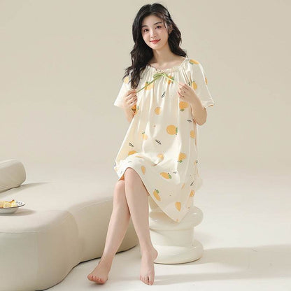 Women's Cotton Antibacterial Summer Nightgown, Cute Cartoon Sleepwear, Sizes M-4XL - Price Value Store
