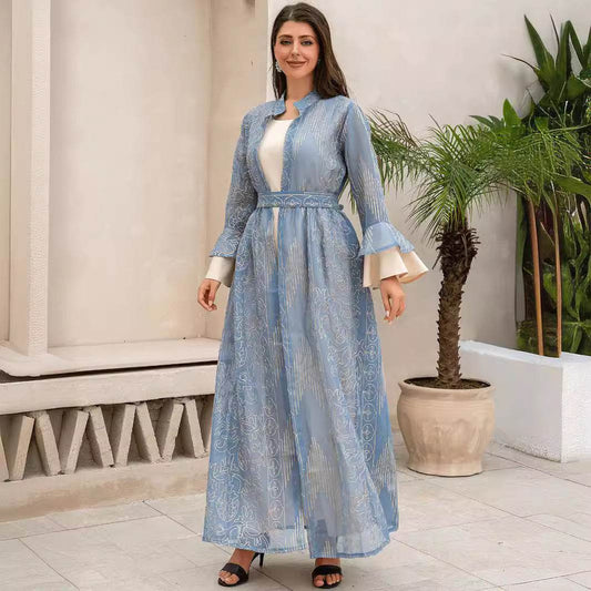 Muslim Women Robe Lotus Leaf Sleeve New Mesh dress - Price Value Store