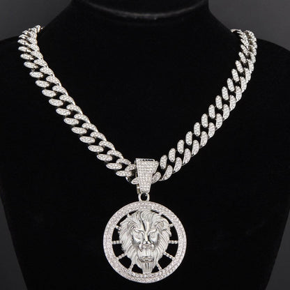 Animal Zinc Alloy Diamond Pendant Cuban Chain Necklace - Price Value Store