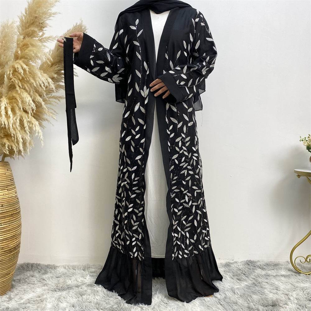 Leaf-patterned sequined robe - Price Value Store