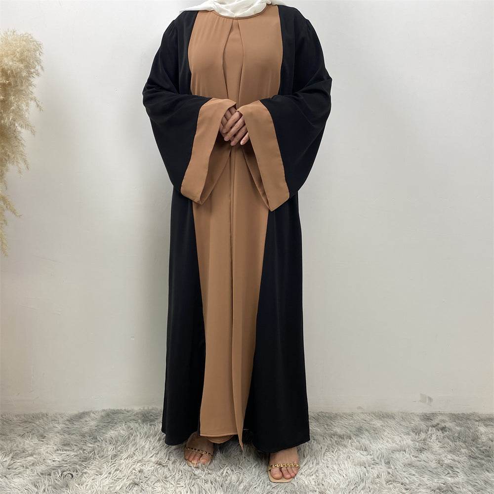 Patchwork fake two-piece cardigan dress - Price Value Store