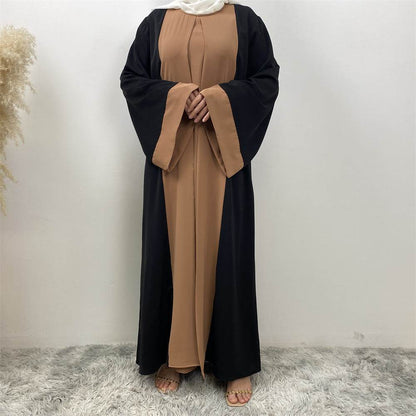Patchwork fake two-piece cardigan dress - Price Value Store