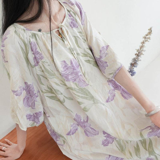 Women's Summer Cotton Silk Nightgown Dress with Belt, Korean Style - Price Value Store