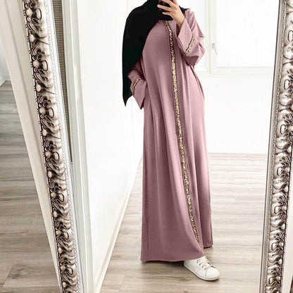 Elegant Long Sleeve Dress with Sequin Trims - Price Value Store