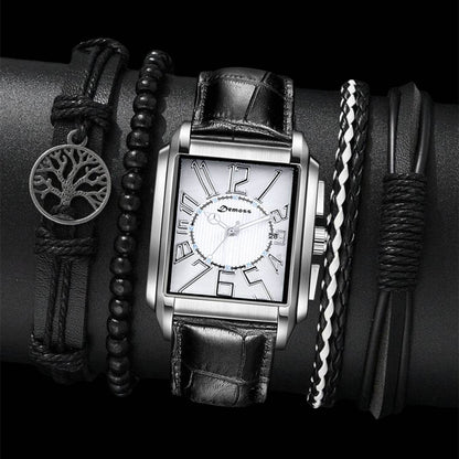 Fashion Men's Square Quartz Watch with Bracelet Set - Price Value Store