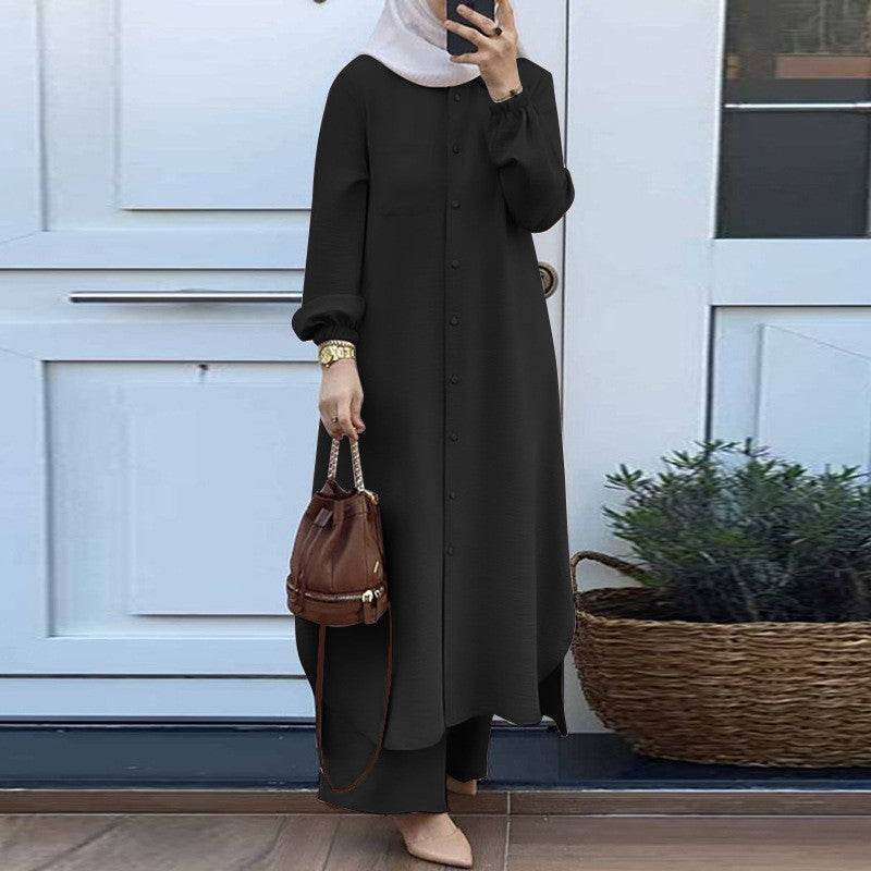 Printed collar shirt and long pants set - Price Value Store