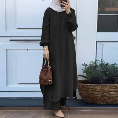 Printed collar shirt and long pants set - Price Value Store