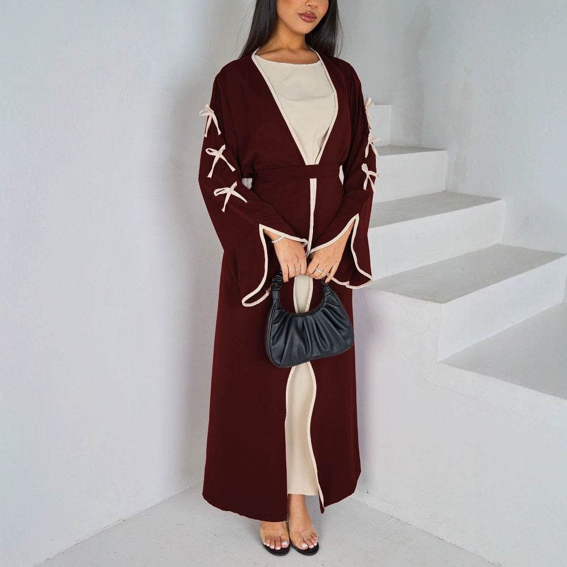 Elegant Muslim Long Robe with Bow Belt - Price Value Store