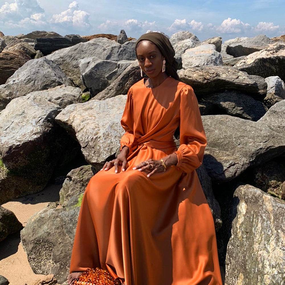 Solid-color long robe and ankle-length dress - Price Value Store