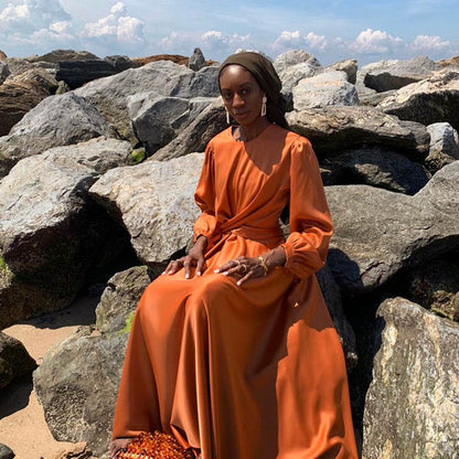 Solid-color long robe and ankle-length dress - Price Value Store