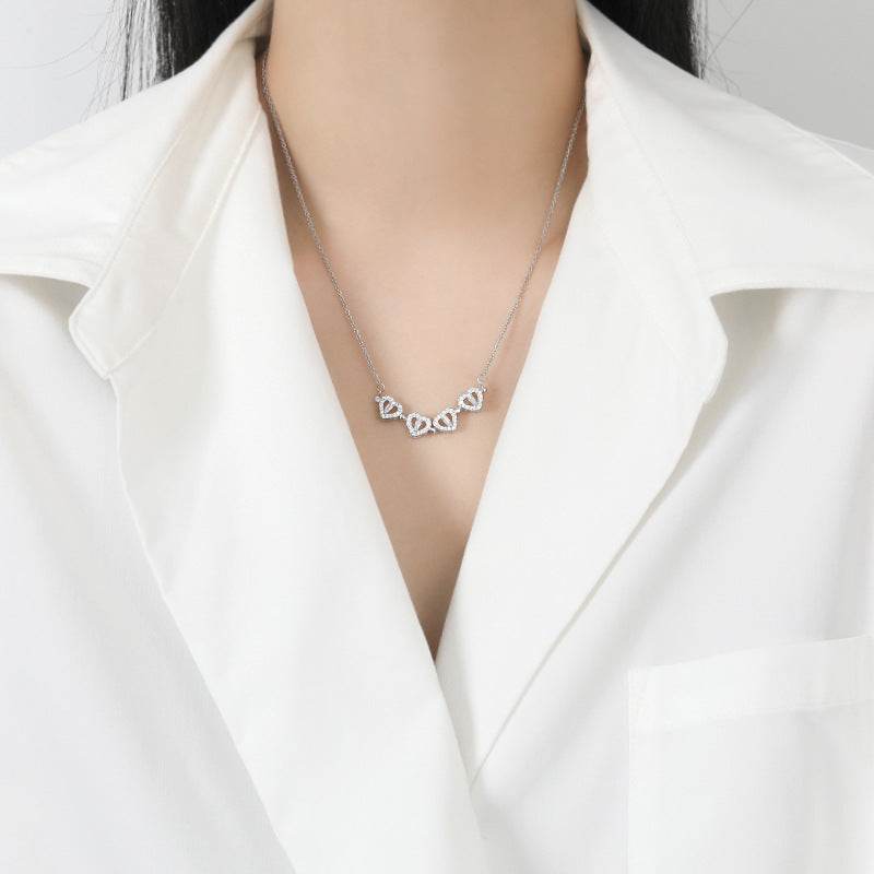 Two-Wearing Love Flower Pendant Heart-to-Heart Niche Design Sense One-Style Multi-Wearing Heart-Shaped Four-leaf Clover Necklace - Price Value Store