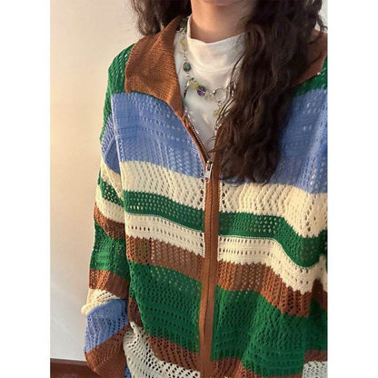 Korean Style Loose Knitted Cardigan with Cut Out Design - Price Value Store