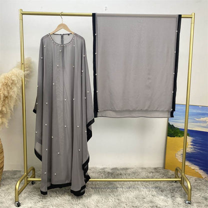 Silk chiffon long dress with batwing sleeves - Price Value Store