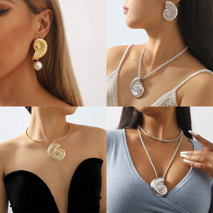 Personalized conch and starfish pendant necklace earrings - Price Value Store