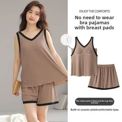 Summer Cool Ice Silk Pajamas Set with Built-in Padding - Price Value Store