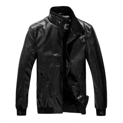 Men's stand-up collar leather jacket - Price Value Store