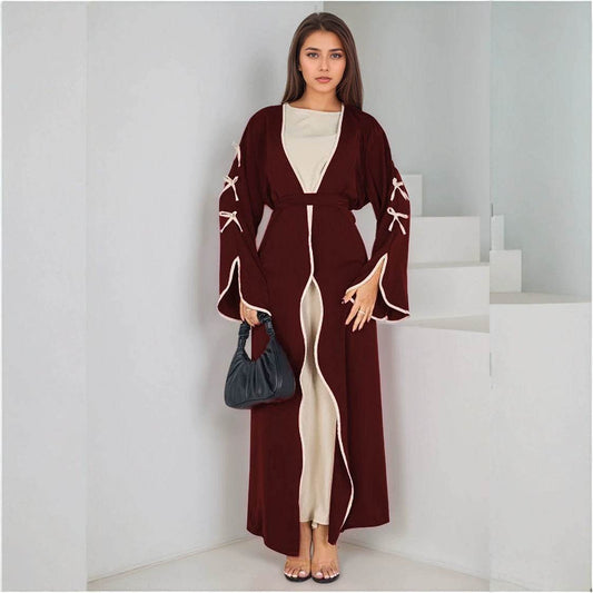 Elegant Muslim Long Robe with Bow Belt - Price Value Store
