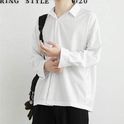 Loose Ice Silk Men's Long Sleeve Shirt - Black/White/Dark Gray - Price Value Store