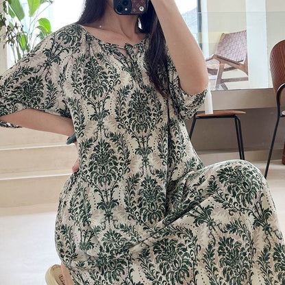 Women's Summer Cotton Silk Nightgown Dress with Belt, Korean Style - Price Value Store