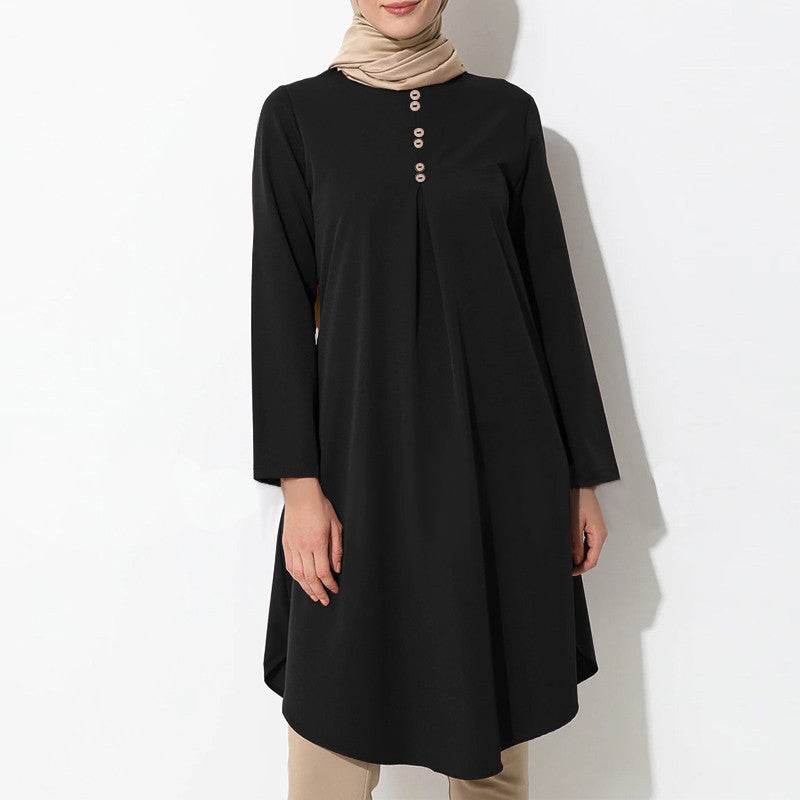 Solid-color buttoned patchwork maxi dress - Price Value Store