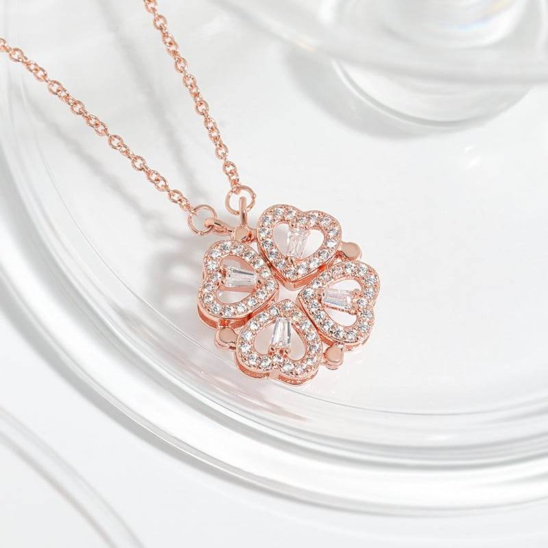 Two-Wearing Love Flower Pendant Heart-to-Heart Niche Design Sense One-Style Multi-Wearing Heart-Shaped Four-leaf Clover Necklace - Price Value Store