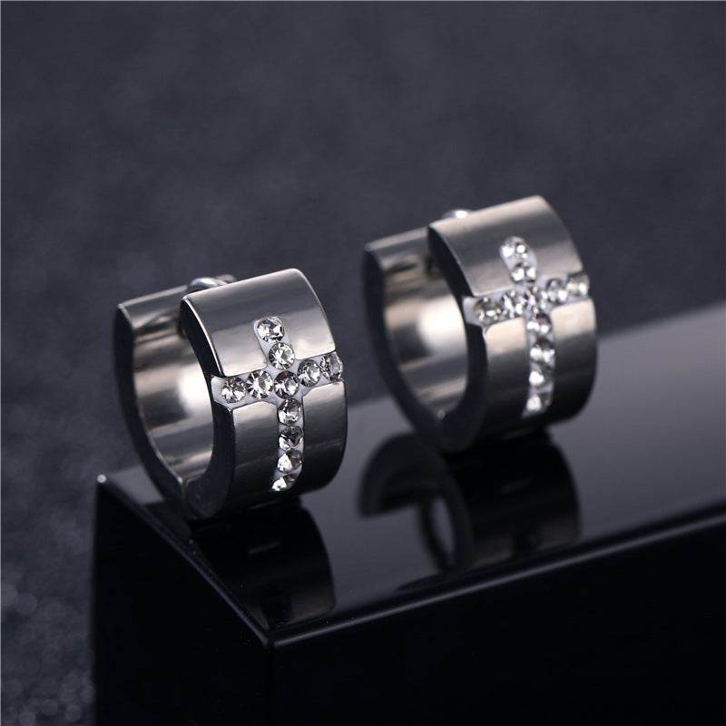 Titanium steel engraved cross stud earrings - Price Value Store
