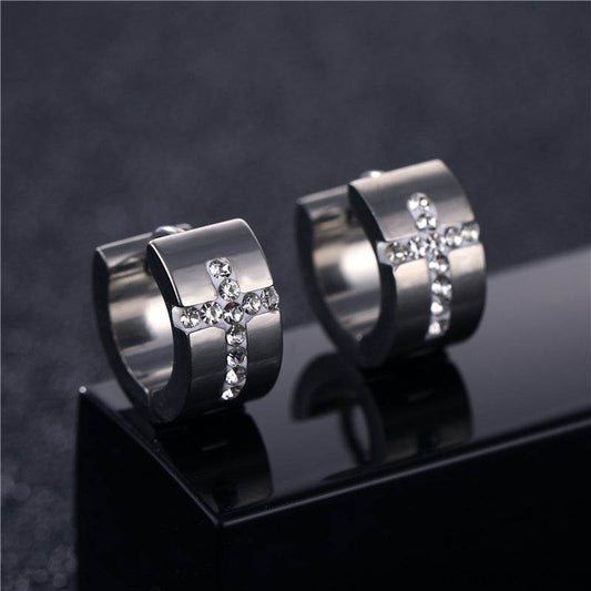 Titanium steel engraved cross stud earrings - Price Value Store