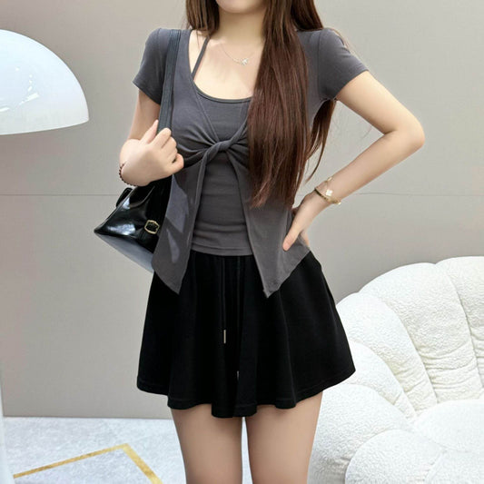 Summer Long-Sleeved T-Shirt with Neck Knot for Women (Two Pieces) - Price Value Store