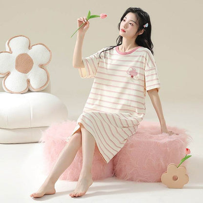Women's Cotton Antibacterial Summer Nightgown, Cute Cartoon Sleepwear, Sizes M-4XL - Price Value Store