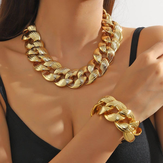 Cross-border New Necklace Hip-hop Amazon European and American Explosions CCB Bracelet Necklace Combination suit Hip-hop Necklace - Price Value Store