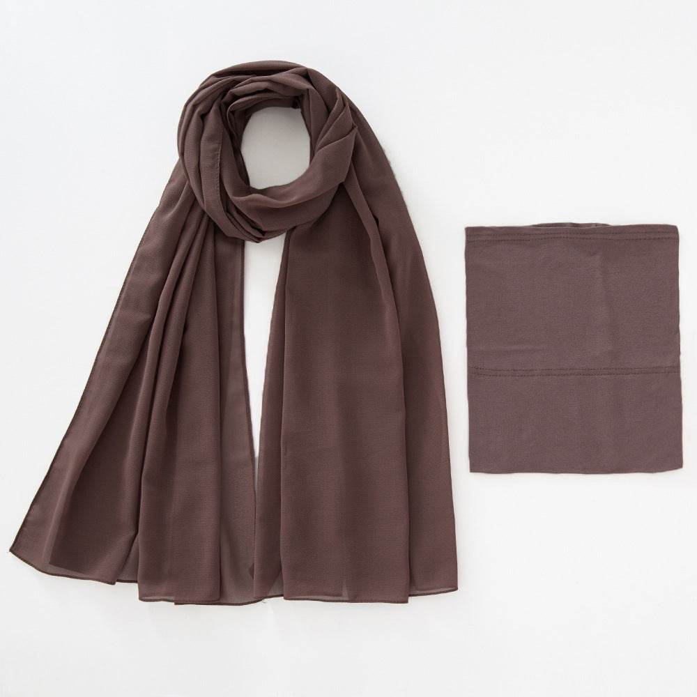 Modal Elastic Bucket Cap with Pearl Chiffon Scarf Set - Price Value Store