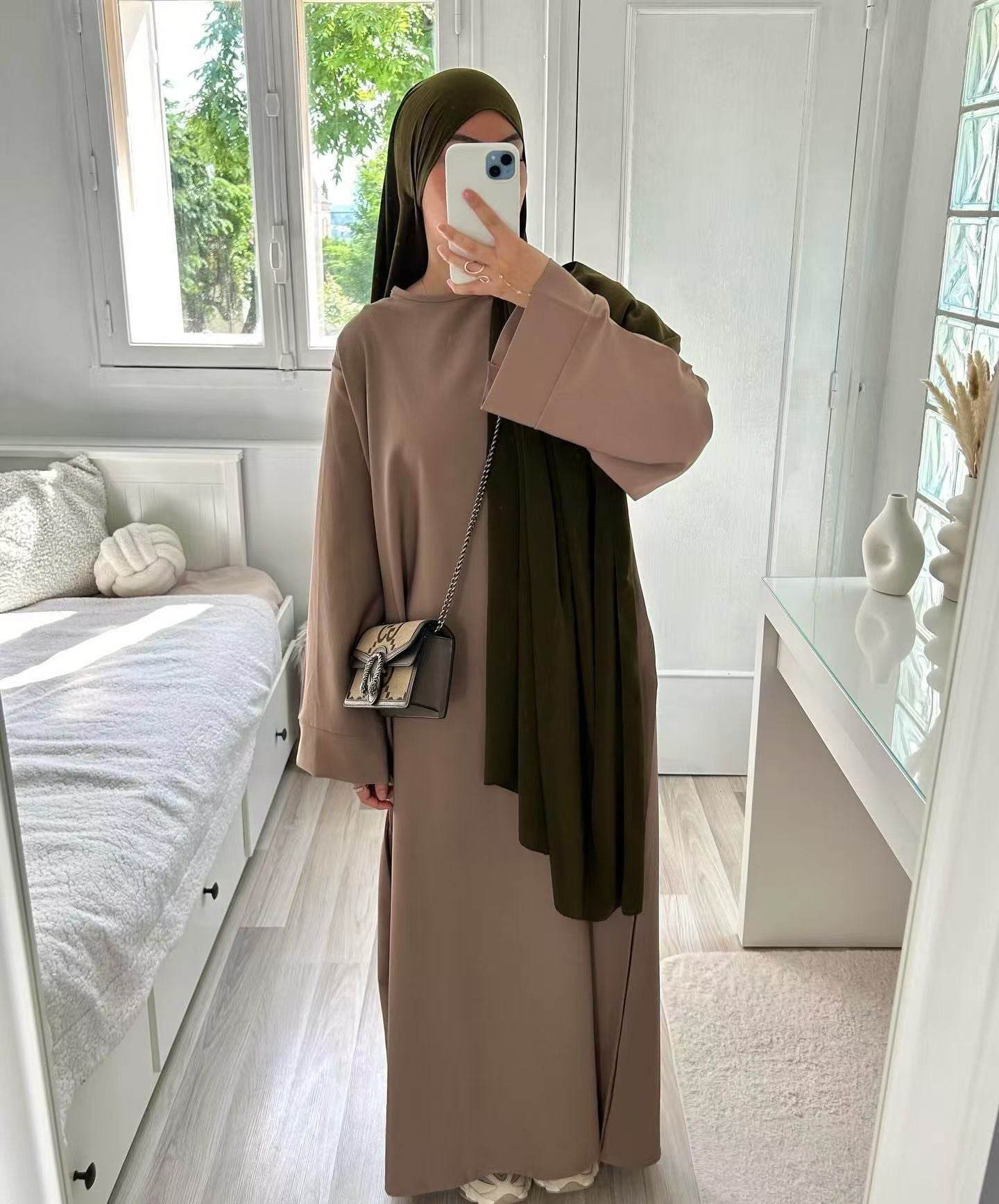 Simple solid-color long robe dress - Price Value Store