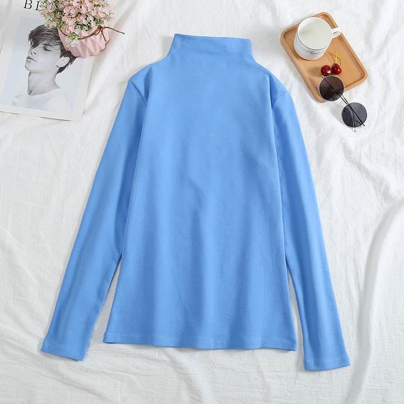A velvet long-sleeved T-shirt as a base layer for women in solid colors - Price Value Store