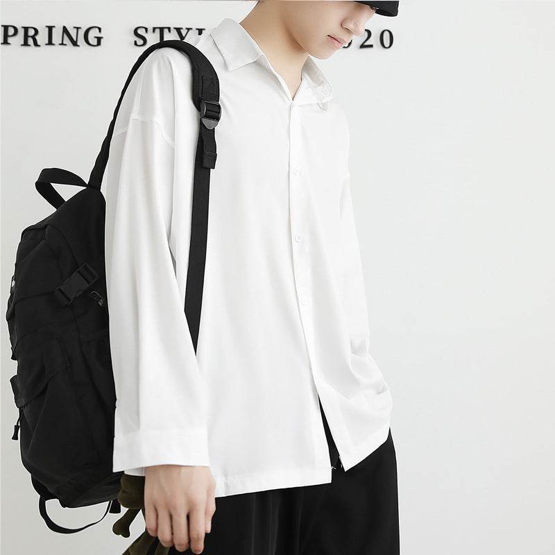 Loose Ice Silk Men's Long Sleeve Shirt - Black/White/Dark Gray - Price Value Store