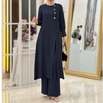 Women's Two-Piece Elegant Long Shirt Wide Leg Pants Set - Price Value Store