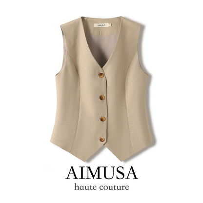 [Natural Fiber] Linen vest Vest Women's Summer 2025 Spring and Summer New arrival Elegant Sleeveless Waistcoat Vest - Price Value Store