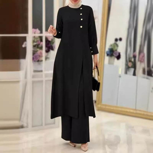 Women's Two-Piece Elegant Long Shirt Wide Leg Pants Set - Price Value Store