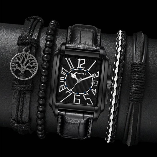 Fashion Men's Square Quartz Watch with Bracelet Set - Price Value Store