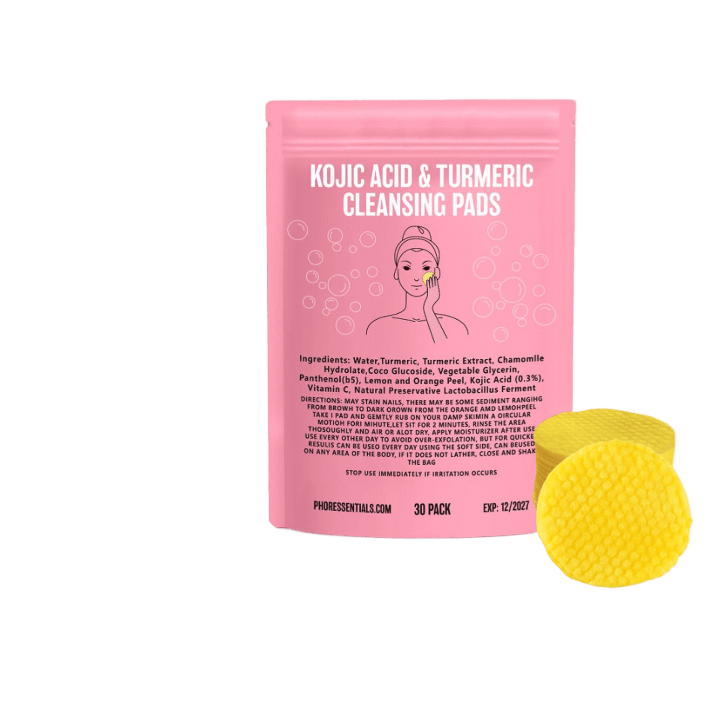 Kojic Acid Cleansing Pore Gentle Not Tight Daily Skin Care Moisturizing and Brightening Facial Turmeric Cleansing Pad - Price Value Store
