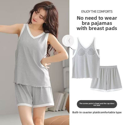 Summer Cool Ice Silk Pajamas Set with Built-in Padding - Price Value Store