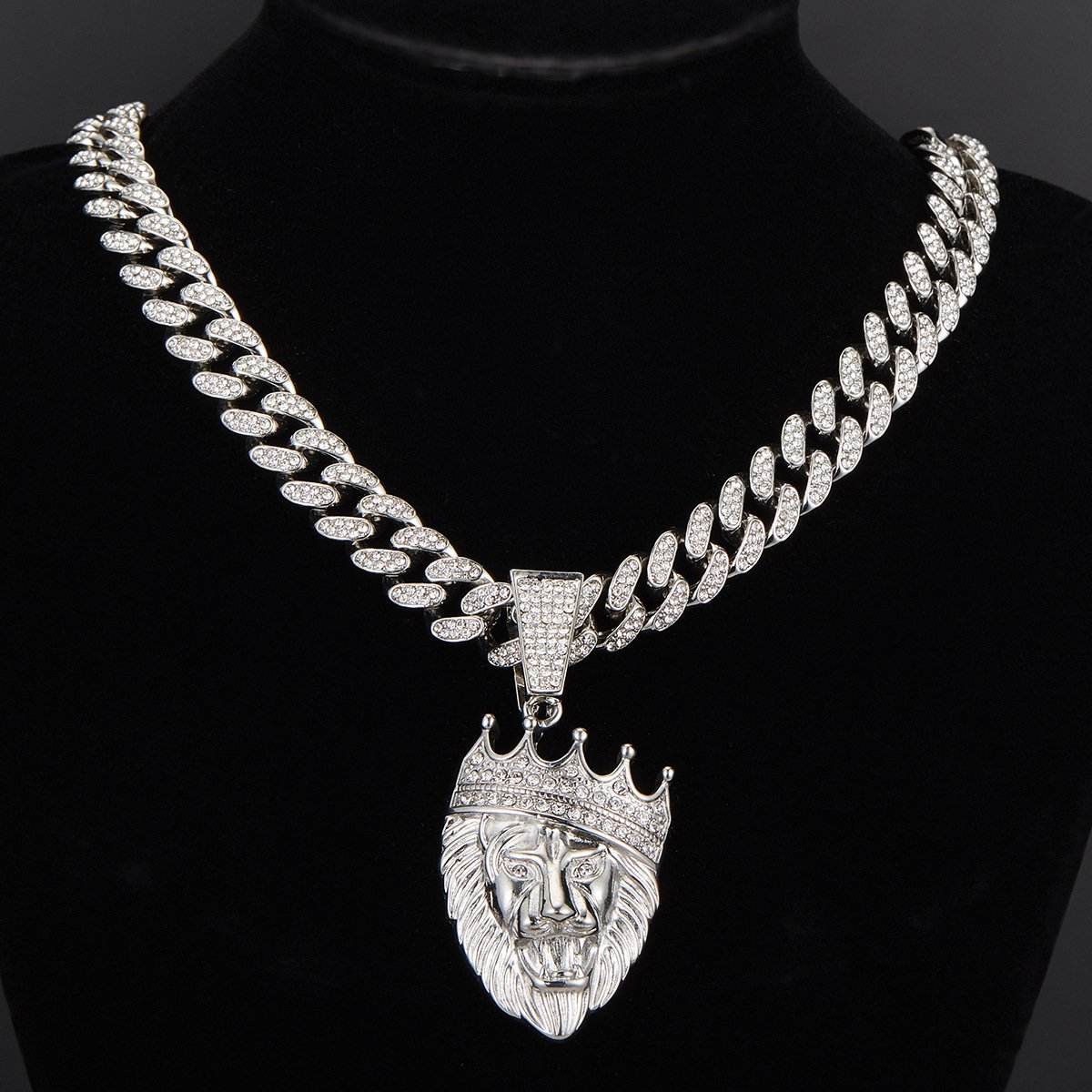 Animal Zinc Alloy Diamond Pendant Cuban Chain Necklace - Price Value Store